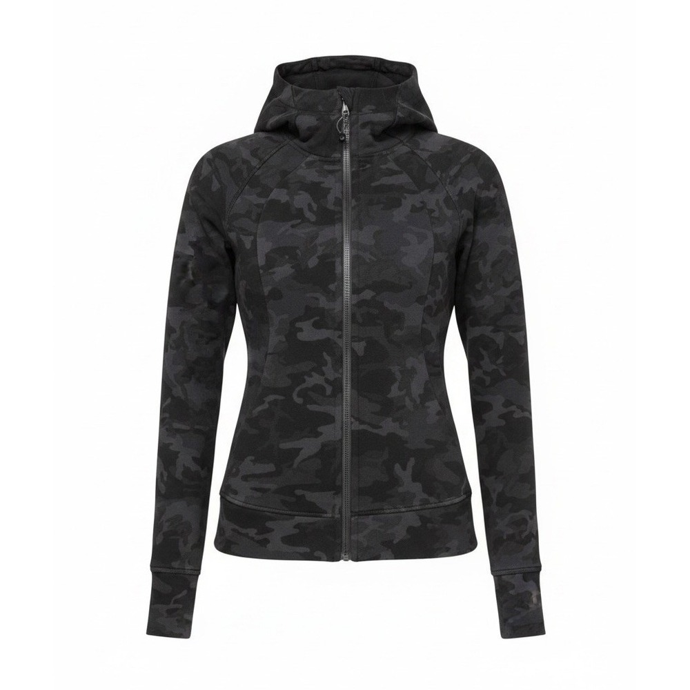 Lululemon Camo Scuba Hoodie Light Cotton Camouflage Black Gray Size 4